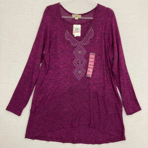 New One World Purple Mulberry Embellished Soft Knit Tunic Sweater XXL